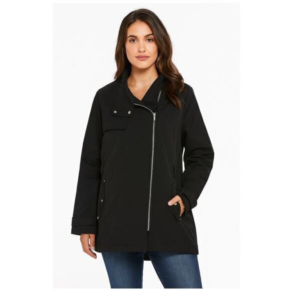 Michael Michael Kors black asymmetrical front zip packable hood black coat sz XL